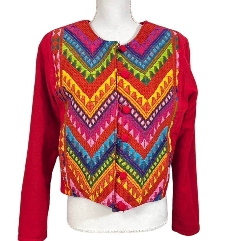 Embroidered Crewel Needlework Colorful Short Lined Jacket Vintage